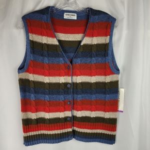 NEW Alfred Dunner Womens Striped Multi Color Cable Slub Knit Sweater Vest Small